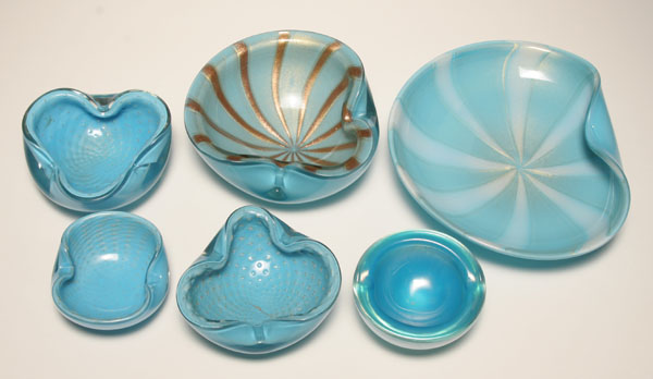 Six Murano turquoise art glass