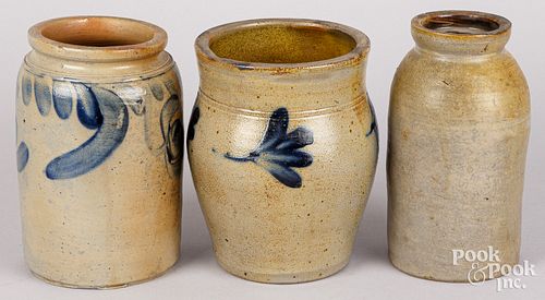 THREE STONEWARE JARS, 19TH C.Three