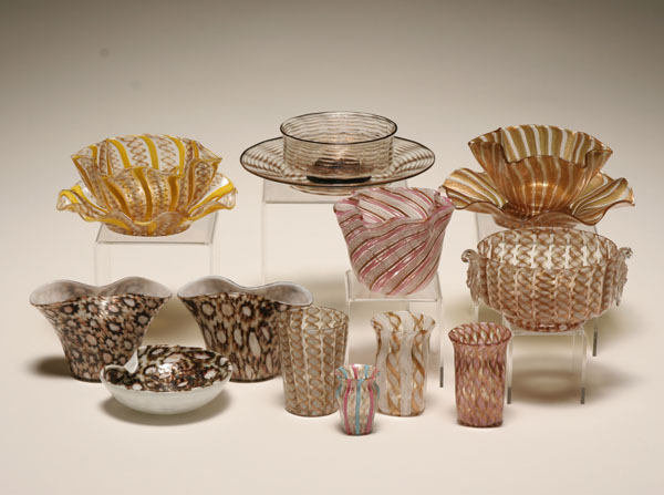 Fifteen Murano art glass vessels with