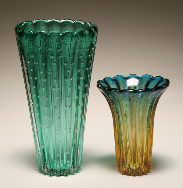 Two Murano ribbed art glass vases