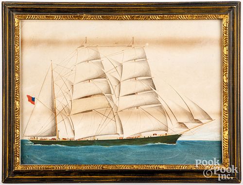 WATERCOLOR AND CUT PAPER SHIP PORTRAITWatercolor