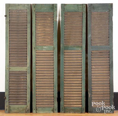 TWO PAIRS OF PAINTED PINE LOUVERED
