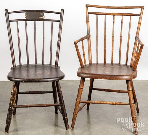 TWO RODBACK WINDSOR CHAIRS, 19TH