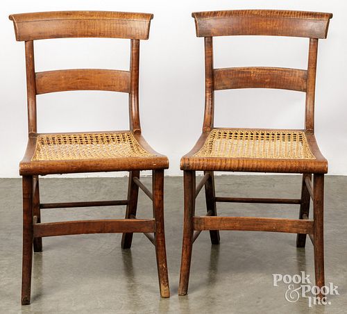 PAIR OF TIGER MAPLE SABRE LEG CHAIRS  30d908
