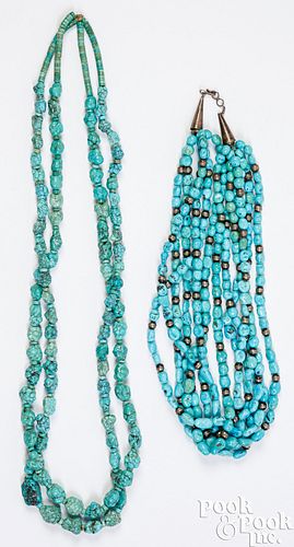 TWO NAVAJO INDIAN TURQUOISE NECKLACESTwo