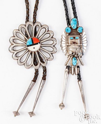 TWO INDIAN STERLING SILVER AND TURQUOISE