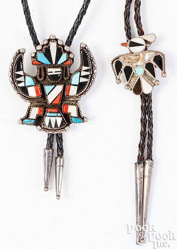 TWO ZUNI INDIAN SILVER AND HARDSTONE