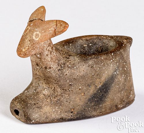 INDIAN CLAY DEER EFFIGY PIPEIndian 30d953