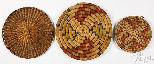 THREE HOPI INDIAN COILED BASKETRY