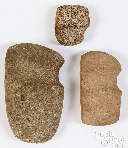 THREE INDIAN 3/4 GROOVE STONE AXE
