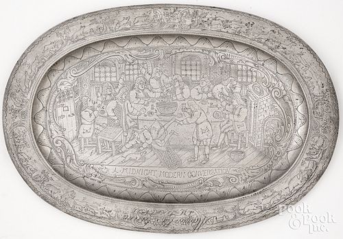 LARGE DANISH OVAL PEWTER PLATTER,