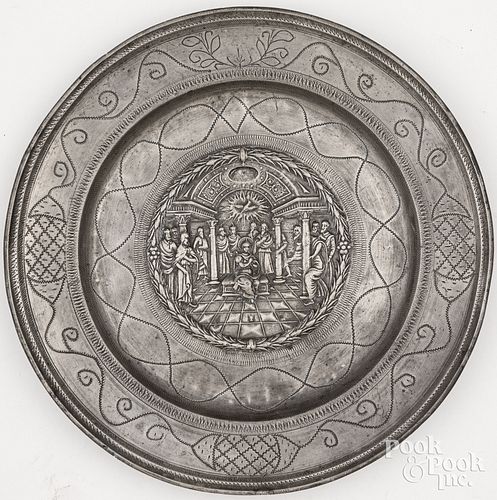 PEWTER DISHPewter dish with central 30da8b