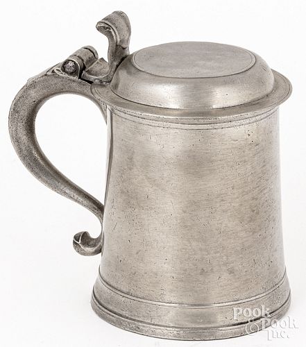 AMERICAN FLAT LID PEWTER TANKARD,