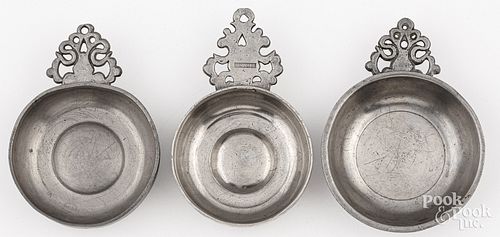 THREE CONNECTICUT PEWTER PORRINGERSThree