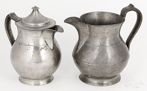 TWO CONNECTICUT PEWTER PITCHERS, 19TH