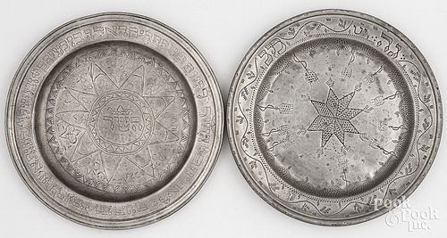 TWO CONTINENTAL PEWTER PURIM PLATES  30dad7