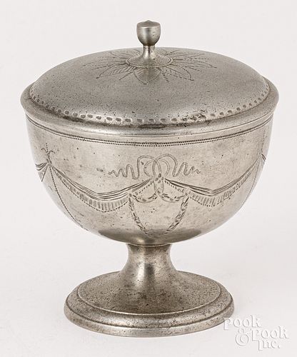 FOOTED PEWTER SUGAR BOWL EARLY 30dae2