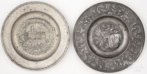 TWO PEWTER CHARGERS, 19TH C.Two