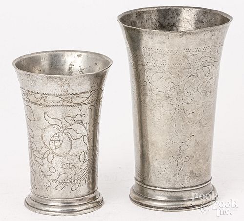 TWO DUTCH PEWTER BEAKERS EARLY 30daea