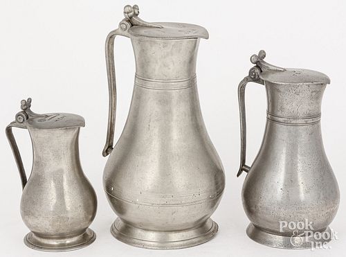 THREE GUERNSEY PEWTER MEASURES, 18TH