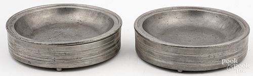 ROUND PEWTER WARMING PLATES, EARLY