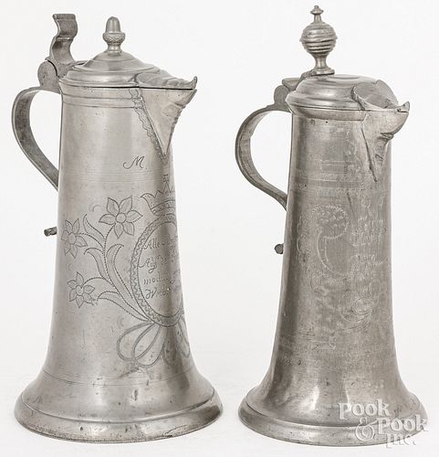 TWO GERMAN PEWTER FLAGONS 19TH 30db10