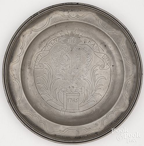 SWISS PEWTER MARRIAGE DISH, LATE