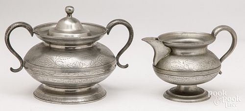 PEWTER SUGAR BOWL AND CREAMER,