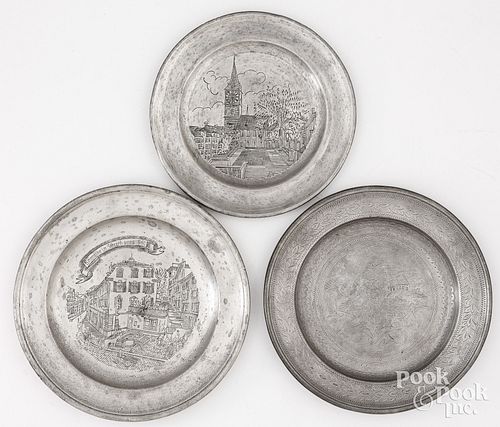 THREE SWISS PEWTER PLATES 19TH 30db21