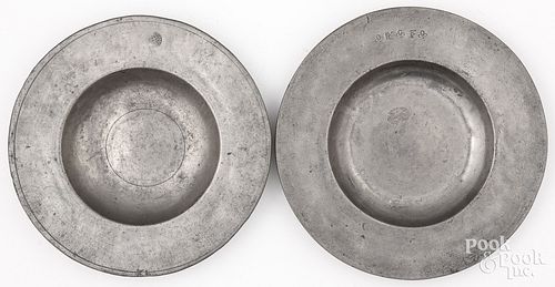 TWO CONTINENTAL PEWTER PLATES  30db39