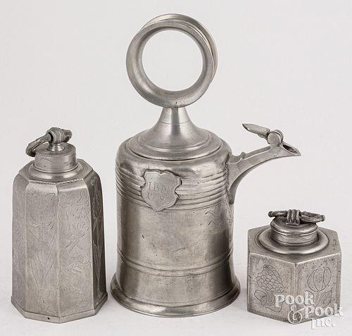 THREE PEWTER WINE VESSELS, LATE 18TH