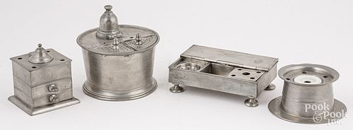FOUR PEWTER DESK ITEMS, LATE 18TH/EARLY