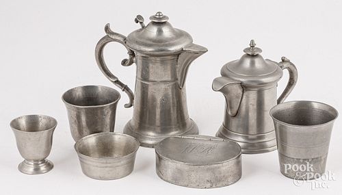 SEVEN PEWTER ITEMS 18TH AND 19TH 30db66