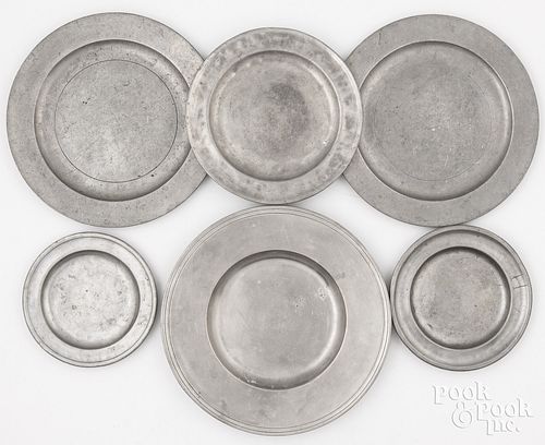 SIX PEWTER PLATES, 18TH/19TH C.Six pewter