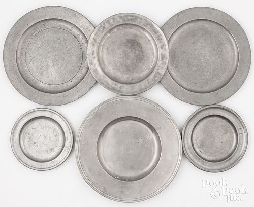 SIX PEWTER PLATES, 18TH/19TH C.Six