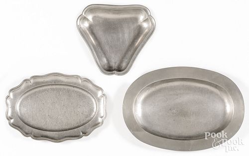 THREE CONTINENTAL PEWTER PLATTERS  30db62