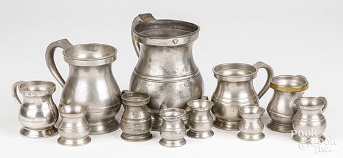 TEN ENGLISH BALUSTER PEWTER MEASURES  30db72