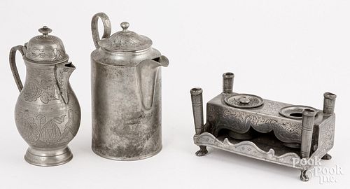 CONTINENTAL ENGRAVED PEWTER INKWELL  30db78