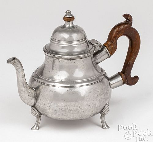 ENGLISH PEWTER TEAPOT, MID 18TH