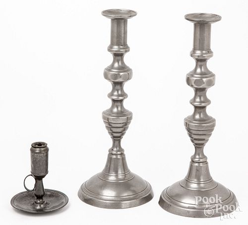 PAIR OF PEWTER CANDLESTICKS, 19TH