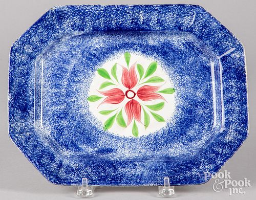 BLUE SPATTER PLATTER WITH FOUR PETAL