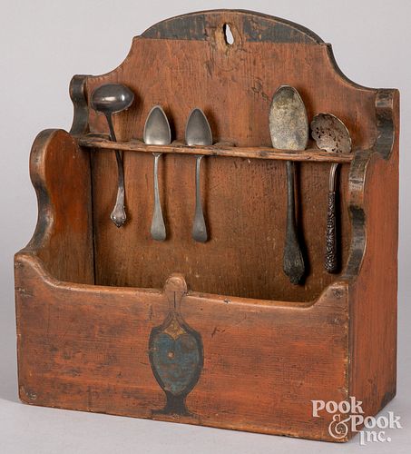 PAINTED HANGING SPOON RACK, 19TH