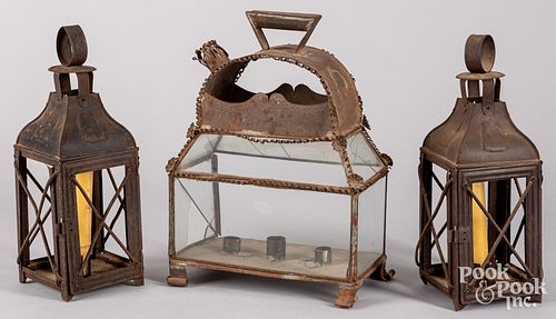 THREE TIN LANTERNS, 19TH C.Three