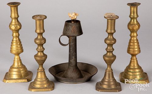 TWO PAIRS OF VICTORIAN BRASS CANDLESTICKS  30dbed