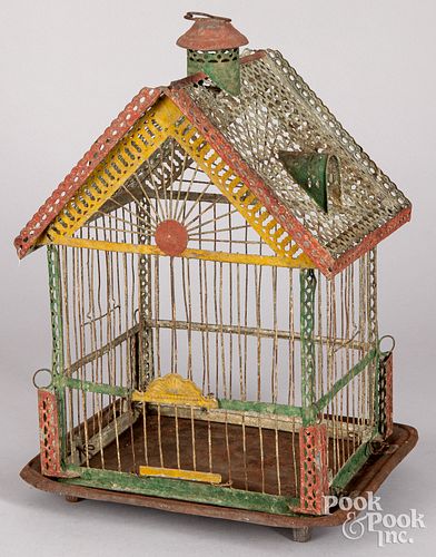 PAINTED WIRE BIRDCAGE, LATE 19TH