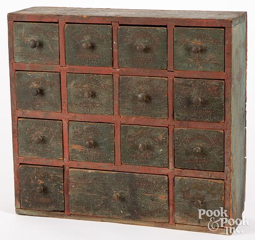 PAINTED PINE SEED CABINET 19TH 30dbe5