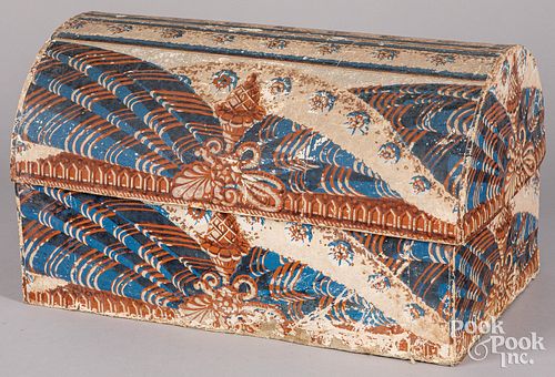 WALLPAPER DOME LID BOX, 19TH C.Wallpaper