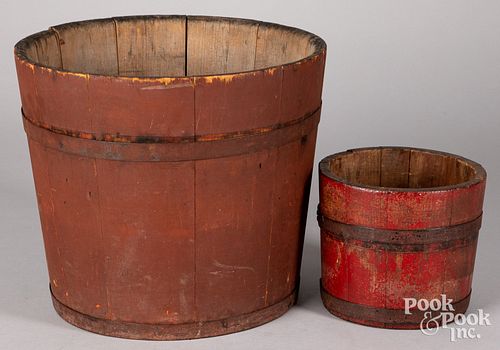 TWO RED PAINTED BUCKETS, LATE 19TH