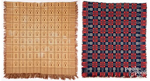TWO OVERSHOT COVERLETS, 19TH C.Two
