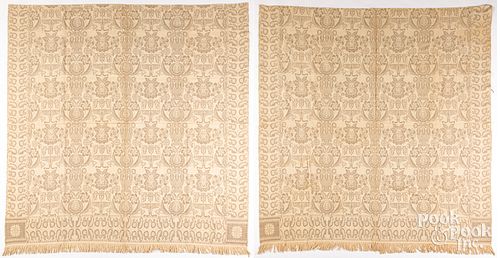 PAIR OF BEIGE JACQUARD COVERLETS  30dc0f